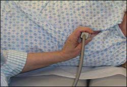 This position in hyper-extension should be avoided. The forearm needs to be supported to reduce risk of injury to the shoulder. The weight of the cord causing torque needs to be removed from the operators wrist this can be accomplished by using a cable brace.