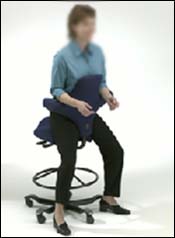 The knees are lower than the hips and the correct upright position is maintained. The back and torso hare supported for a variety of procedures.