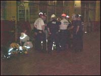 Fire response team briefing on vessel.