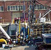 Figure 2: Hatch opening provided with temporary stanchions used to safely access ladder in space