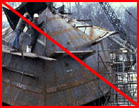 Figure 6: Improper practice - Scaffold planking extending more than 12 inches beyond supports and no guardrails provided