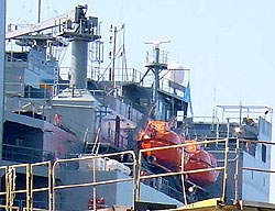 Figure 1: Lifeboats in stored position on Navy vessel