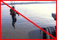 Figure 1: Improper practice - Worker riding crane hook exposed to fall and entaglement hazards