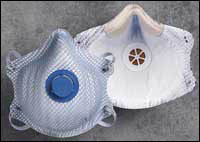 NIOSH-approved N95 filtering facepiece (top) and elastomeric (bottom) half-face respirators can be used only if silica concentrations are less than 10 times the PEL.