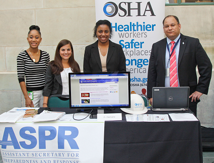 From right: Sid Holcomb, of OSHA's Office of Emergency Management and Preparedness, at the America's PrepareAthon! event with representatives from the Department of Health and Human Services.
