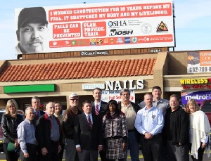 OSHA Phoenix Area Office and local stakeholders unveil billboard highlighting OSHA's Campaign to Prevent Fatal Falls in Construction 