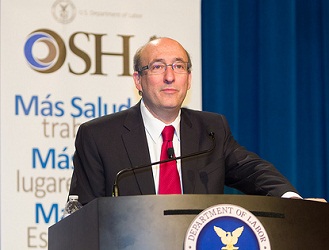 Dr. David Michaels addresses audience at DOL's Workers' Memorial Day program