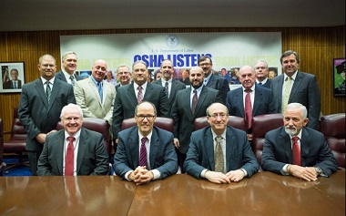 Dr. Michaels and Secretary of Labor Thomas E. Perez with representatives of the electrical transmission and distribution industry