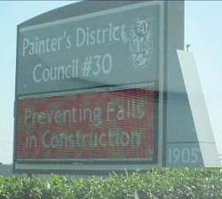 Fall prevention message posted on electronic sign near Chicago.