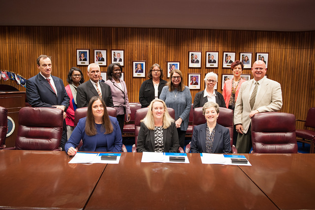 Deputy Assistant Secretary Loren Sweatt, USDOL-OSHA (seated, center), with representatives of ACC and OSHA at the Alliance signing ceremony on September 13, 2017