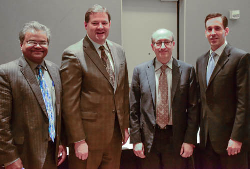 Mathy Stanislaus, Assistant Administrator, USEPA; Daren Coppock, President and CEO, Agricultural Retailers Association; then-Assistant Secretary Dr. David Michaels; and Chris Jahn, President, The Fertilizer Institute, pose for a photo after the signing of the OSHA, EPA, and Fertilizer Safety and Health Partners Alliance signing on February 2, 2015.