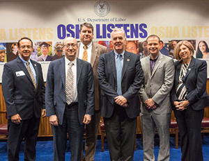 then-Assistant Secretary Dr. David Michaels, USDOL-OSHA with representatives of the American Red Cross at the November 9, 2015 renewal signing.
