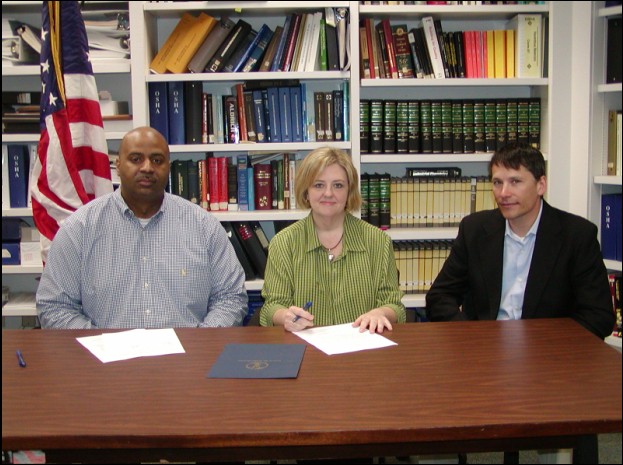 (From left to right): George Harris, President, ASSE-Greater Baton Rouge Chapter; Dorinda Folse, Area Director, Baton Rouge Area Office, USDOL-OSHA; and Lance Roux, ASSE-Greater Baton Rouge Chapter, Delegate and former Chapter President, at the Alliance signing on March 17, 2011.