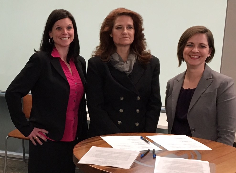 (L to R): Karena Lorek, Area Director, OSHA Kansas City Area Office; Kimberly Stille, Regional Administrator, OSHA Region VII; and Michele Roberts-Bauer, ABC-HOA Chapter President at the alliance renewal ceremony on March 16, 2017.