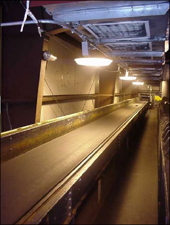 Figure 2. An elevated sorting conveyor is equipped with a continuous, overhead "air island."