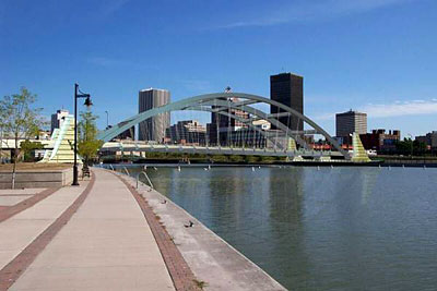 The Troup-Howell Bridge spans over the Genesse River in Rochester, N.Y. The project is part of the I-490 Gateway Reconstruction, one of the city's largest construction projects to date