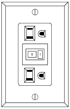 Picture of an electrical outlet equipped with a ground fault circuit interrupter - explaination below
