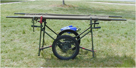 A field stretcher for transferring non-ambulatory victims from arriving vehicles to the decontamination facility