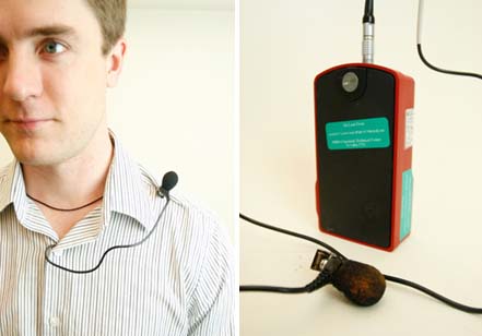 Photograph showing position of a microphone and a wind screen attached to the dosimeter. For problems with accessibility in using figures, illustrations in this document, please contact the Directorate of Technical Support and Emergency Management at (202) 693-2300.