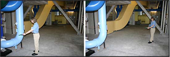 Photographs of a person taking measurements for a noise diagram. For problems with accessibility in using figures, illustrations in this document, please contact the Directorate of Technical Support and Emergency Management at (202) 693-2300.