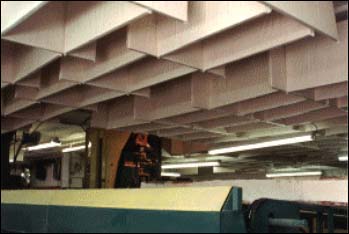 Photograph of sound-absorption paneling. For problems with accessibility in using figures, illustrations in this document, please contact the Directorate of Technical Support and Emergency Management at (202) 693-2300.