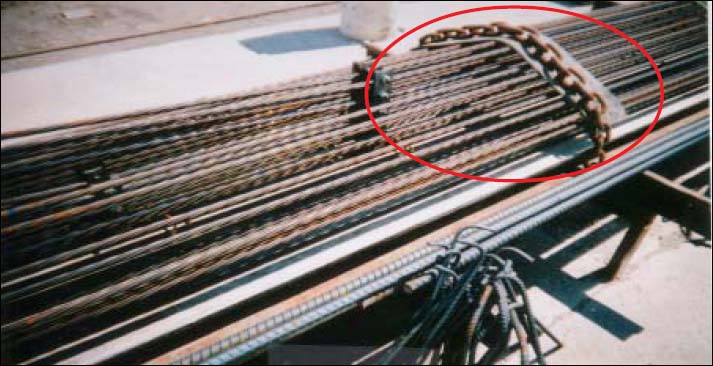 Figure 3: Shows a restraint device installed to prevent cables from releasing in the event of clevis failure during tensioning