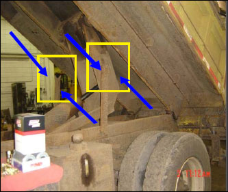 Figure 1. Body props are commonly misused when raised upright without having the weight of the bed supported or braced. Body props are subject to rust and damage, and need to be properly maintained.