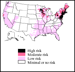 National Lyme Disease Map with Four Categories of Risk