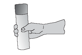 Depiction of hand holding tubular object with thumb and fingers wrapped around the object