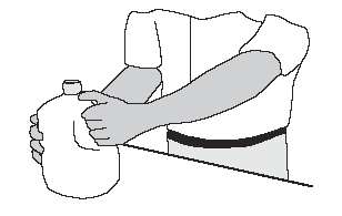 Depiction of torso with arms outstreched lifing a gallon milk jug