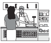 Depiction of customer and deli employee at counter