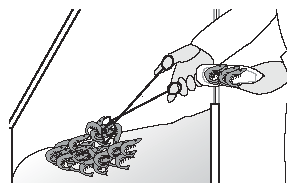 Depiction of deli employee using long tongs