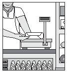 Depiction of deli employee using scale