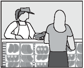 Depiction of customer and deli employee at counter