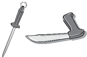 Depiction of portioning knife and sharpening steel