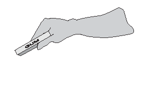 Depiction of forearm/hand grasping a pack of chewing gum between thumb and index finger