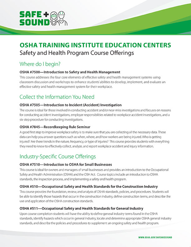 Safety and Health Program Course Offerings