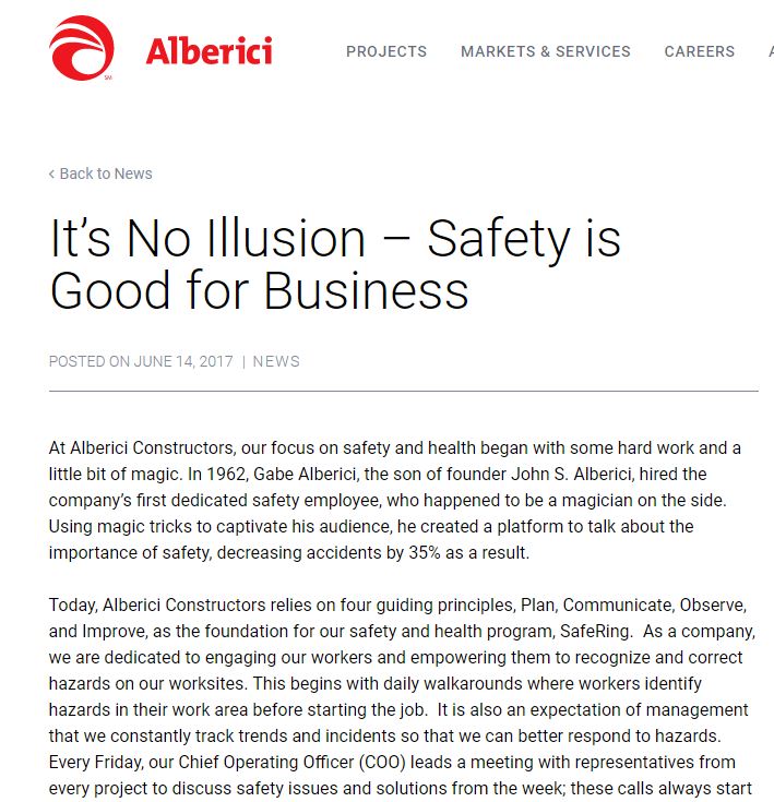 Alberici - It�s No Illusion � Safety is Good for Business - Blog
