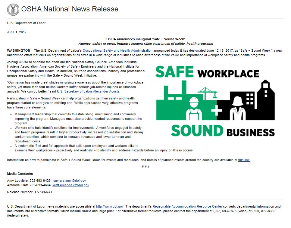 OSHA Press Release