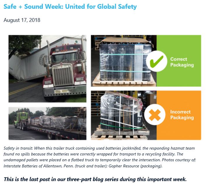Image of Battery Council International – Safe + Sound Blog Series web page